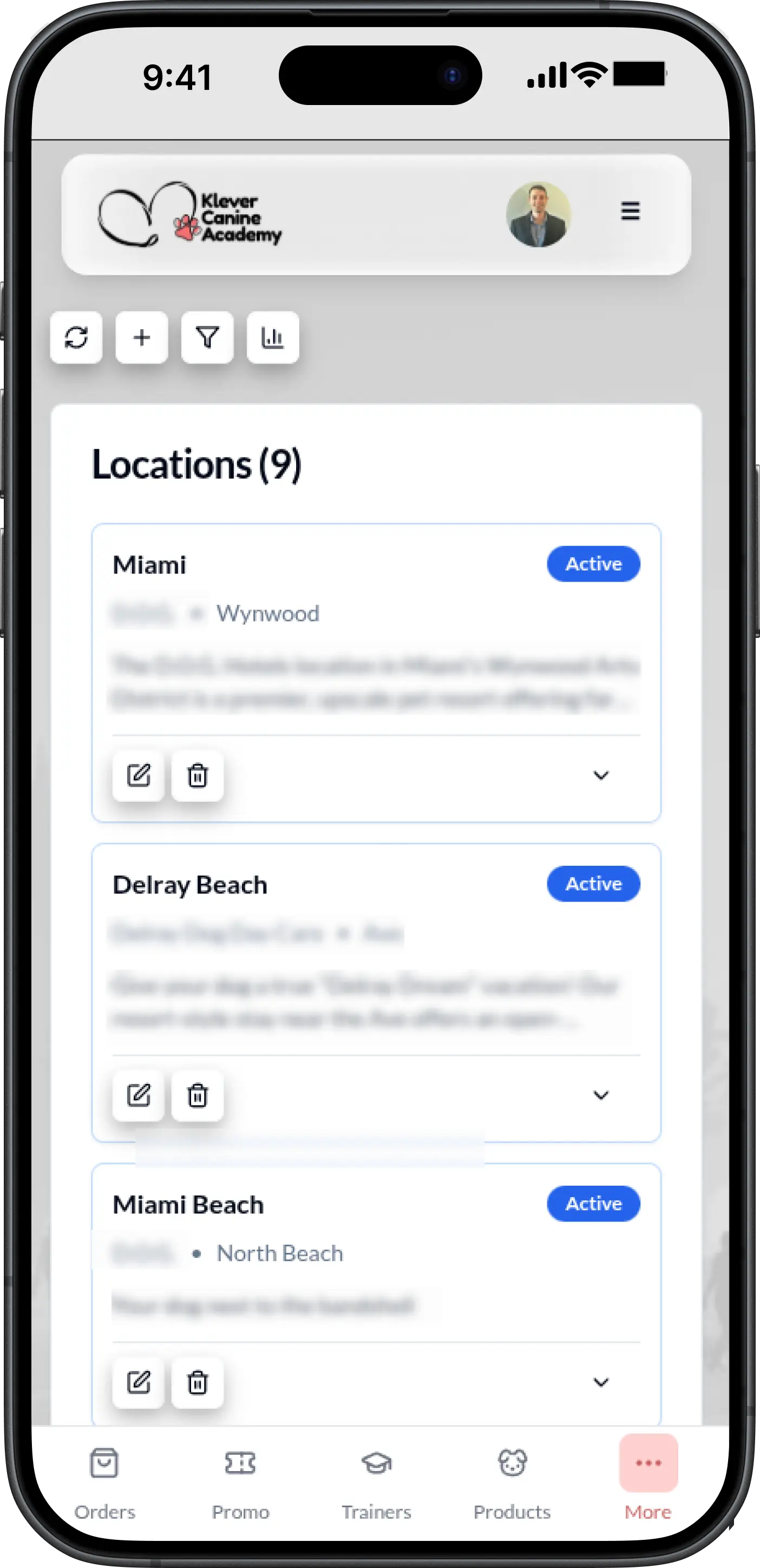 KleverCanines Locations Dashboard