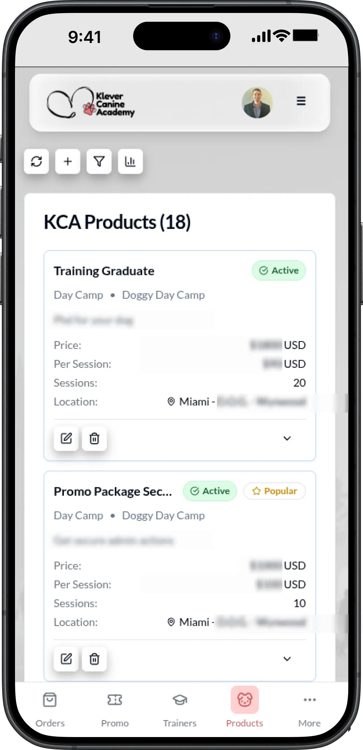 KleverCanines Products Dashboard